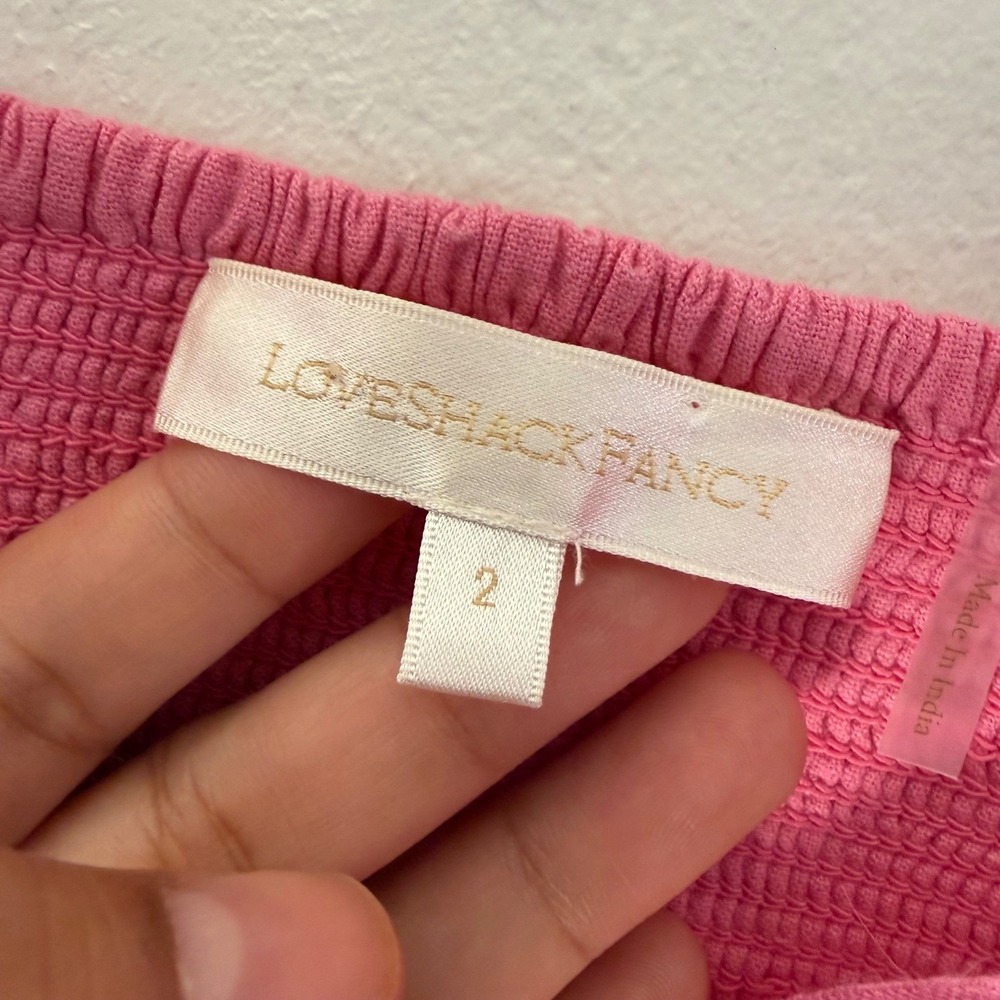 LoveShackFancy Tariah Pinafore Mini Dress Eyelet Detail Smocked Size 2 Pink - Picture 9 of 13